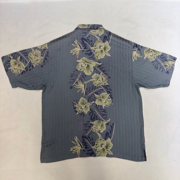 Tommy‎ Bahama 100% Silk Men's Large Blue Floral Tropical Hawaiian Camp Shirt - Picture 2 of 8